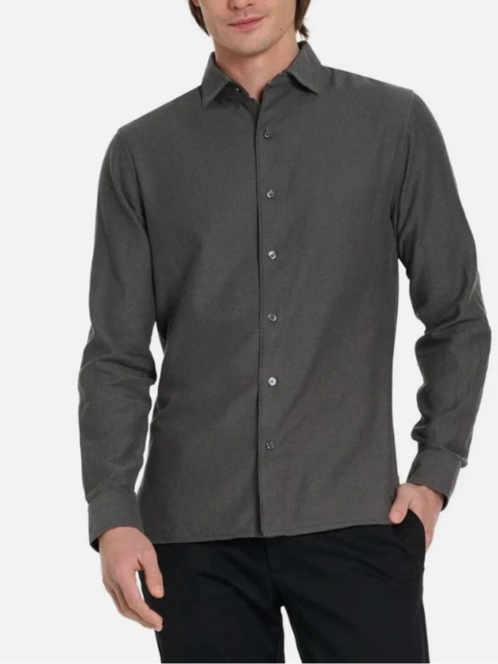 Ted Baker Men's Charcoal Gray Slim-Fit Dress Shirt